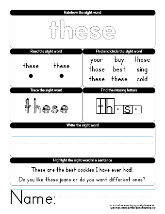 these sight word worksheet