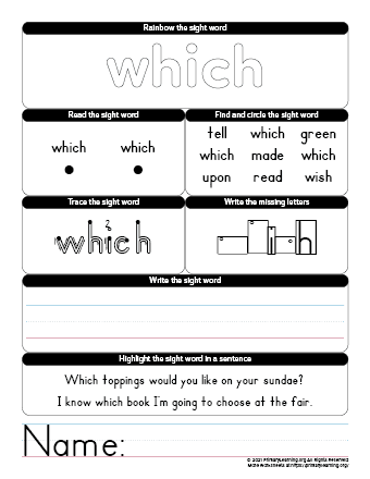 which sight word worksheet