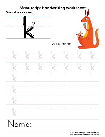 writing letter k