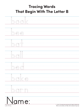 b letter words worksheet