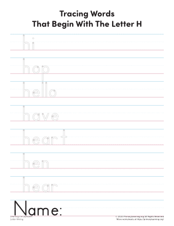 h letter words worksheet