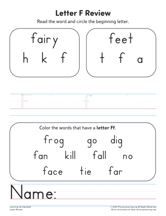 learning the letter f worksheet