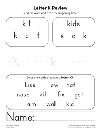 learning the letter k worksheet