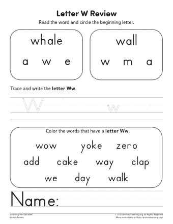 learning the letter w worksheet
