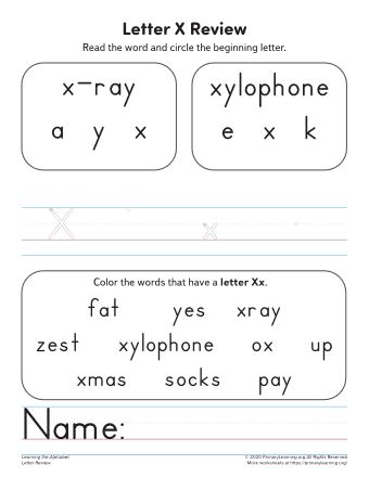 learning the letter x worksheet