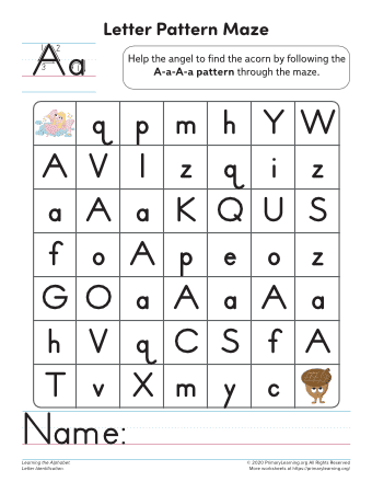 learning the letter a