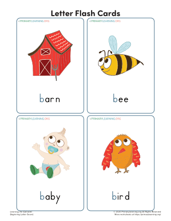 b at the beginning of words picture cards