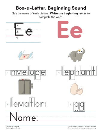 letter e phonics worksheets