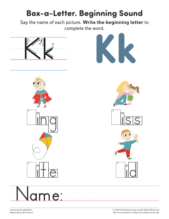 letter k phonics worksheets