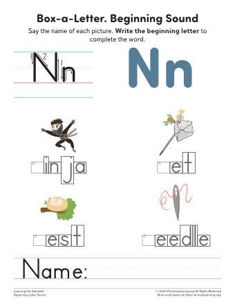 letter n phonics worksheets