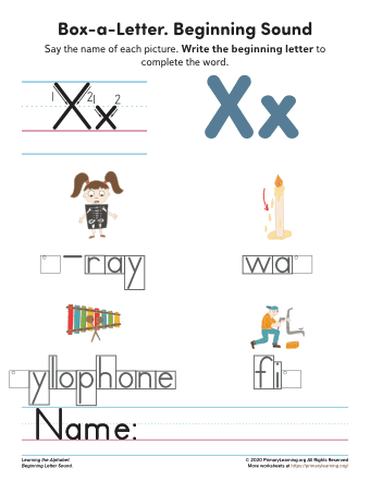 letter x phonics worksheets