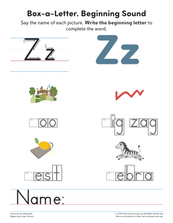 letter z phonics worksheets