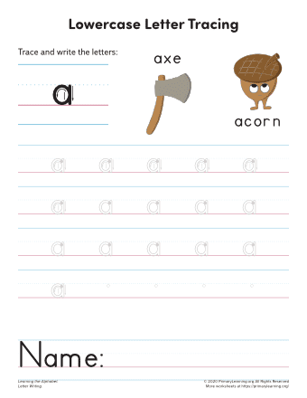 tracing lowercase letter a