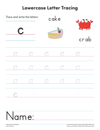 tracing lowercase letter c
