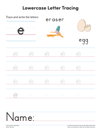 learning to write the letter e