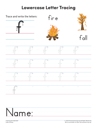 tracing lowercase letter f