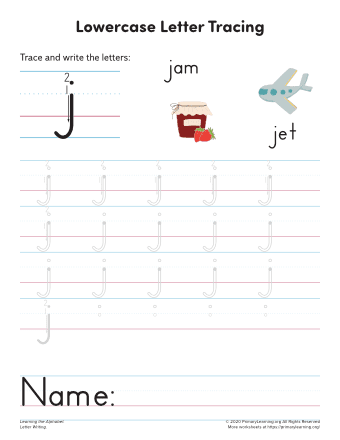 tracing lowercase letter j