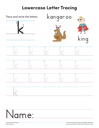 tracing lowercase letter k
