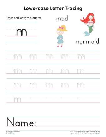 tracing lowercase letter m