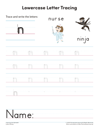 learning to write the letter n