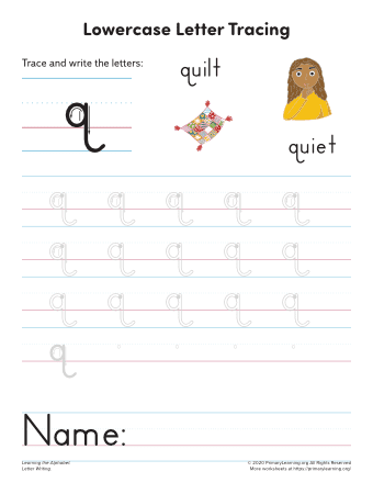 tracing lowercase letter q