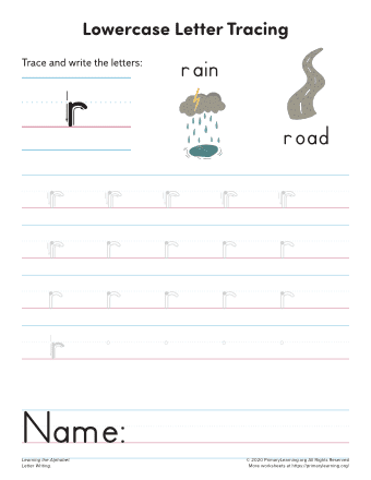 tracing lowercase letter r
