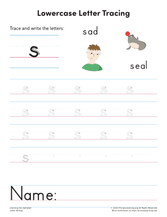 tracing lowercase letter s