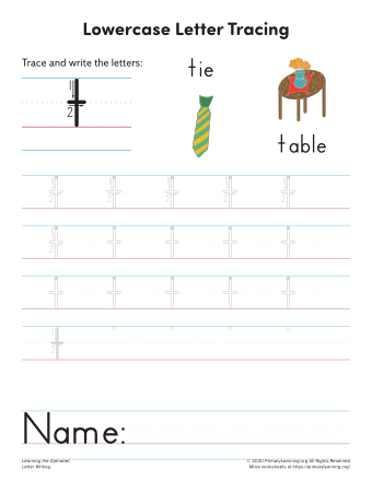 tracing lowercase letter t