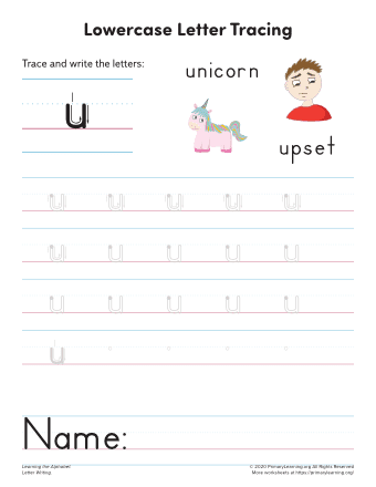 tracing lowercase letter u