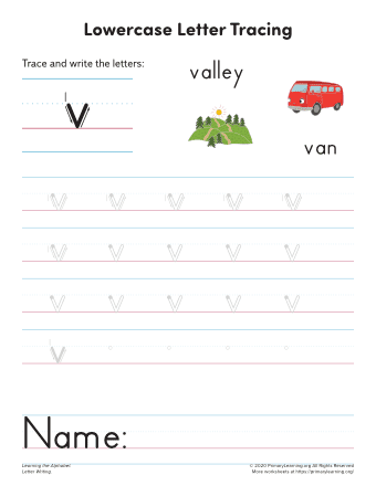 tracing lowercase letter v