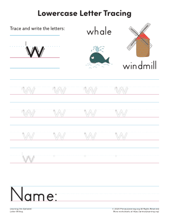tracing lowercase letter w