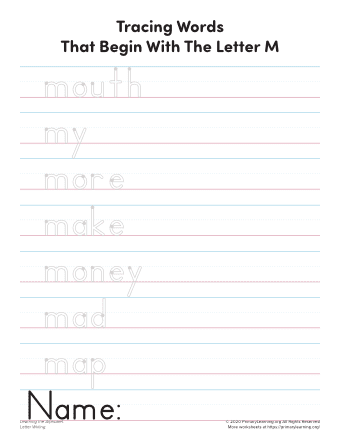 m letter words worksheet