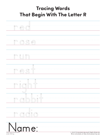 r letter words worksheet