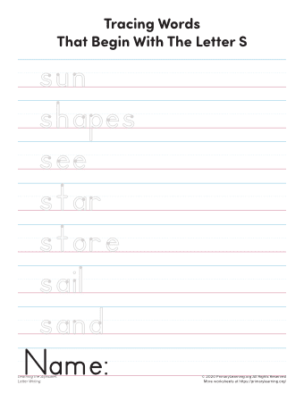 s letter words worksheet