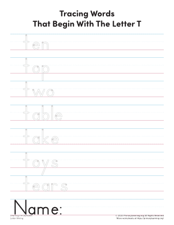 t letter words worksheet