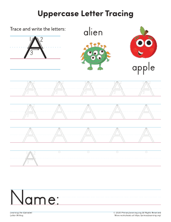 tracing uppercase letter a