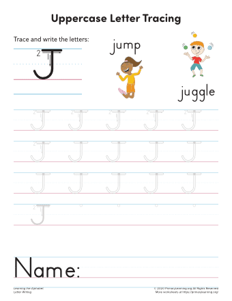 tracing uppercase letter j