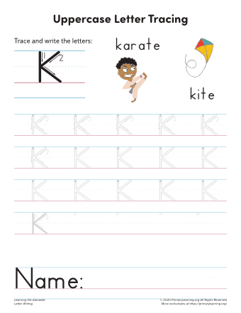 learning to write the letter k