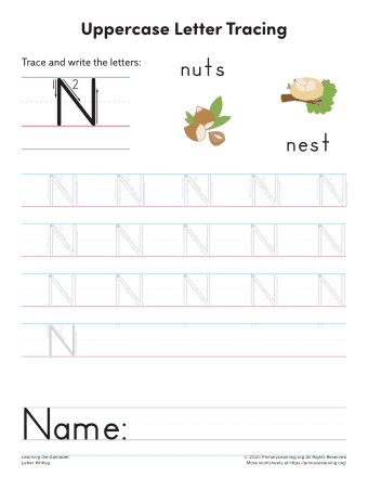 tracing uppercase letter n