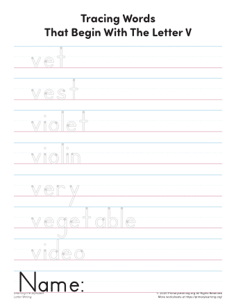 v letter words worksheet