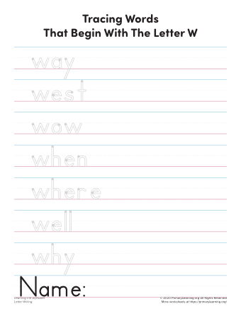 w letter words worksheet