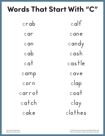 words that start with c for kindergarten
