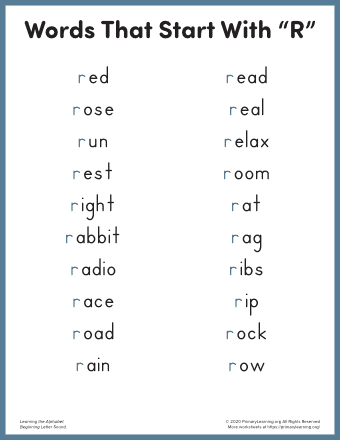 words that start with r for kindergarten