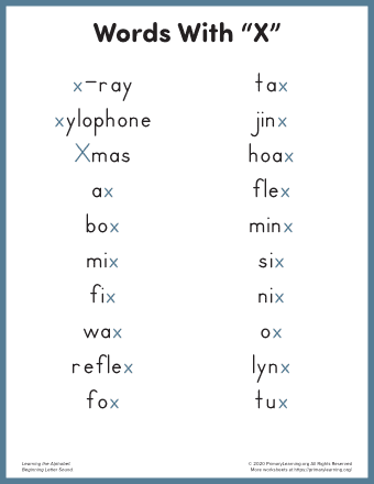 words that start with x for kindergarten