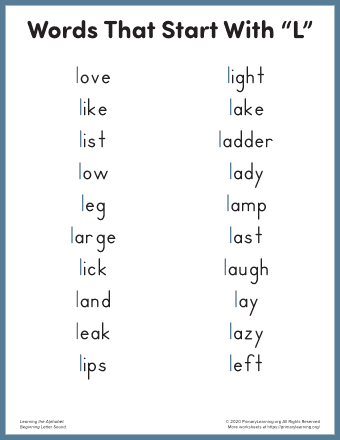 words that start with l for kindergarten