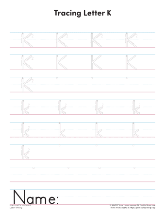writing letter k printable