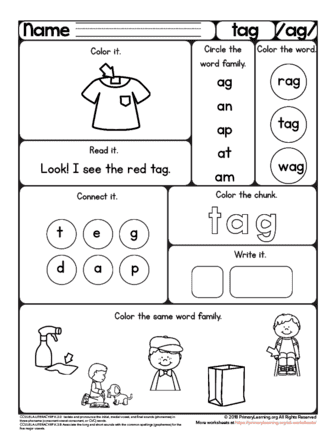 TAG Worksheet The AG Word Family PrimaryLearning Org