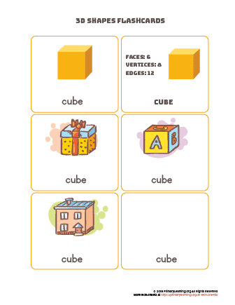 3D Shapes Flash Cards. Preschool Learning Activity. Kids Geometric