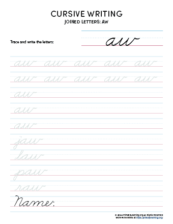 cursive letter joins aw