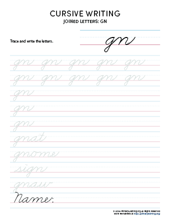 cursive letter joins gn